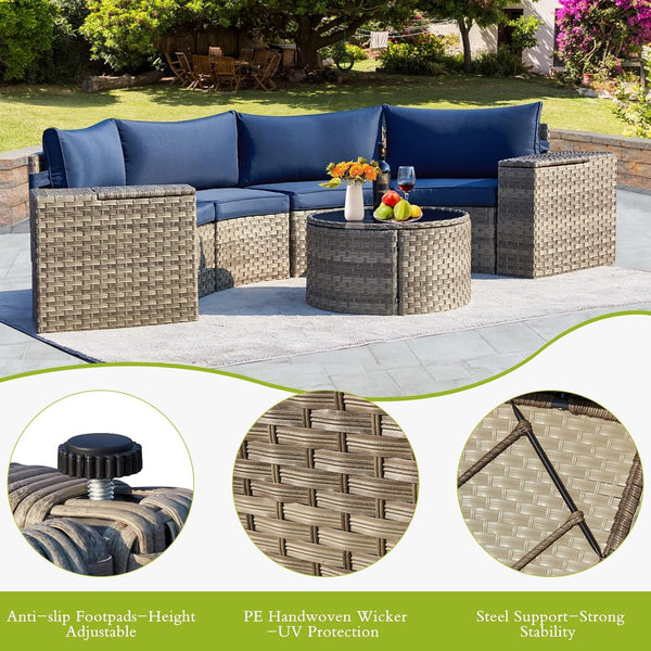 Blue 7-Piece Curved Wicker Rattan Outdoor Patio Sectional4