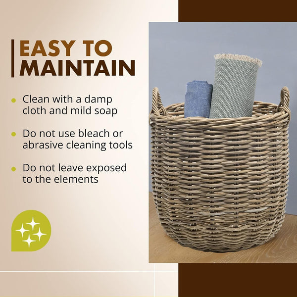 Rattan Kobo round Storage Basket with Handles, Gray Brown, Large5