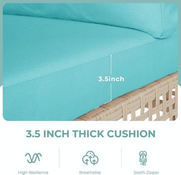 4-Piece Wicker Patio Furniture Set, Boho Outdoor Conversation Set Sectional Sofa with Water Resistant Thick Cushions and Coffee Table, Blue4