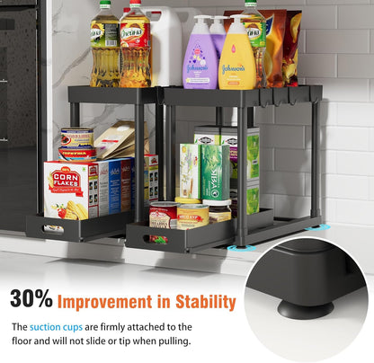 2 Pack Pull-Out Storage Organizers, under Sink Organizer and Storage for Bathroom & Kitchen,Multi-Purpose under Cabinet Organizers and Storage Black3