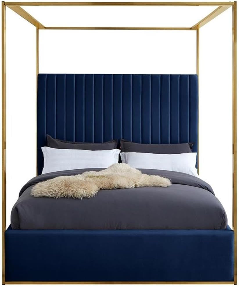 contemporary-velvet-king-bed-navy-finish-deep-channel-tufting-brushed-brass-metal-frame-full-slats-canopy-height-78-5-headboard-height-60-5-elegant-bedroom-furniture