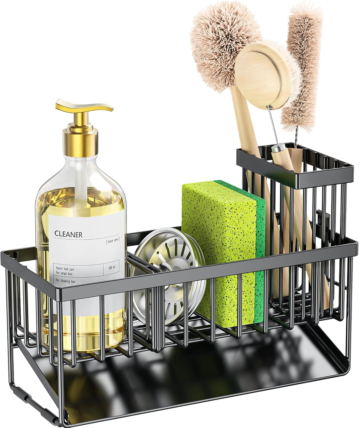 sink-caddy-sponge-holder-for-kitchen-with-brush-holder-and-stainless-steel-self-drain-tray-rustproof-kitchen-sink-organizer-for-sponge-soap-dispenser-storage-accessories