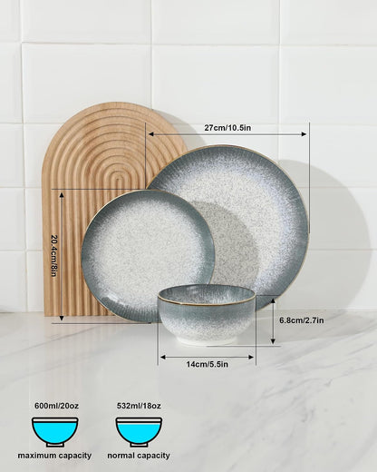 Sweejar Dinnerware Sets Service for 4, 12 Pcs Porcelain Plates and Bowls for Kitchen, Housewaring Gift, Chip and Scratch Resistant Dish Set, Handmade Dishwasher and Microwave Safe Plate Set, Lightgray4