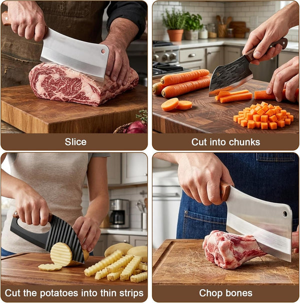 3Pcs 7 Inch Meat Cleaver Knife, Professional Butcher Knife, Heavy Duty Bone Chopper, Ergonomic Non-Slip Handle for Bone Cutting, Vegetable Chopping, Restaurant, Kitchen(Style A)2