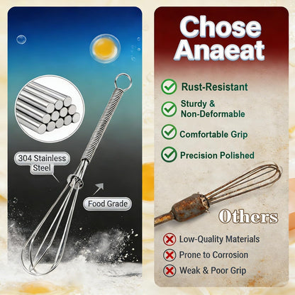 Small Wire Whisk Set of 2, Portable Stainless Steel Kitchen Tiny Whisk & Egg Beater with Thick Wire - Sturdy Mini Mixing Balloon for Cooking, Blending, Whiping, Beating and Stirring (6" + 8")5