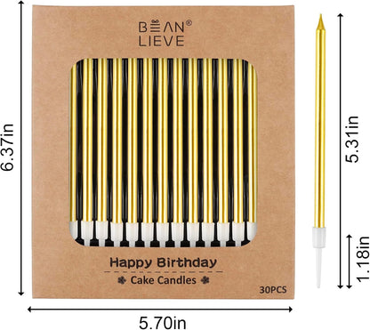 30-Count Gold Long Thin Metallic Birthday Candles, Cake Candles, Birthday Parties, Wedding Decorations, Party Candles, Cake Decorations2