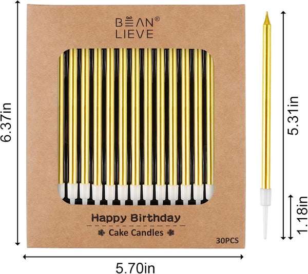 30-Count Gold Long Thin Metallic Birthday Candles, Cake Candles, Birthday Parties, Wedding Decorations, Party Candles, Cake Decorations2