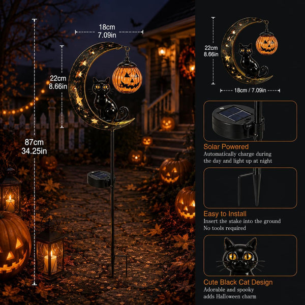 Solar Halloween Black Cat Pumpkin Moon Garden Stake Light2