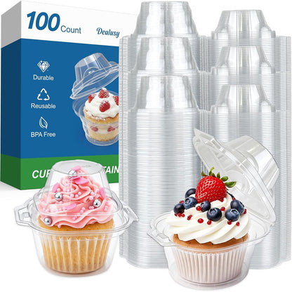 100 Pack Individual Cupcake Containers with Airtight Lids1