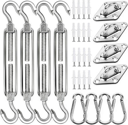 44 Pcs Shade Sail Hardware Kit 6 Inch Outdoor Sun Sail Accessories | 304 Stainless Steel Turnbuckles & Brackets for Triangle/Rectangle Sails, Patio Canopy Installation Hardware Set1