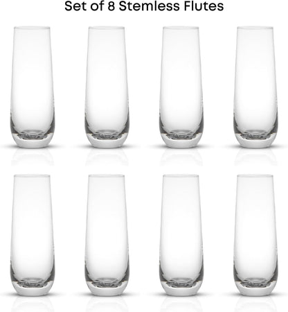 Milo Stemless Champagne Flutes Set of 8 Crystal Glasses. 9.5Oz Prosecco Wine Flute, Mimosa Glasses, Cocktail Glass Set, Water Highball Glass, Bar Glassware3