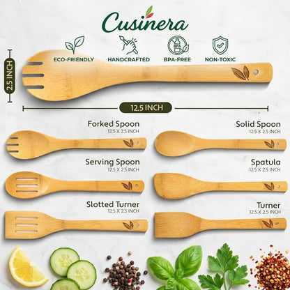 Dishwasher Safe Bamboo Wooden Spoons for Cooking 6-Piece – Kitchen Gadgets Wooden Cooking Utensils Set – Premium Kitchen Utensils Set – Easy to Clean, Perfect for Non-Stick Cookware6
