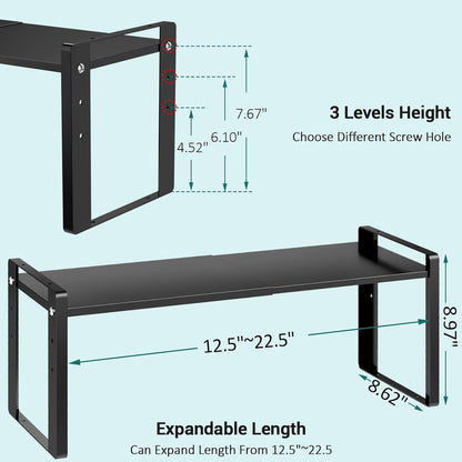 2 Pack Expandable Cabinet Organizer Shelves, 88Lbs High Weight Capacity, Stackable Heavy-Duty Metal Storage Rack, Adjustable Cabinet Shelf for Kitchen, Pantry, Cupboard, under Sink, Black3