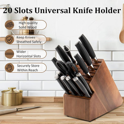 Knife Block for Kitchen Countertop - 20 Slot Universal Knife Holder with Acacia Wood, Large Knife Storage Organizer for Butcher Block, Knife Block Storage without Knives, Easy for Knife Set3