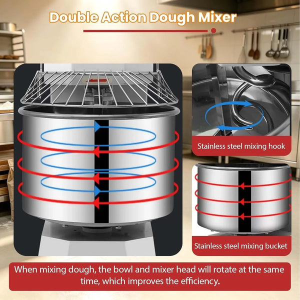 30QT Commercial Electric Dough Stand Mixer Kneading Machine 2200W | Industrial 110V Stainless Steel Dough Flour Mixing Machine, Bread Kneader Dual Speed,Intelligent Control, 26LB Dry Flour3
