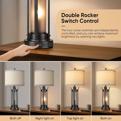 26" Table Lamps for Living Room, Rustic beside Lamp, Black2