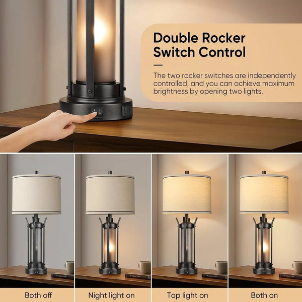 26" Table Lamps for Living Room, Rustic beside Lamp, Black2
