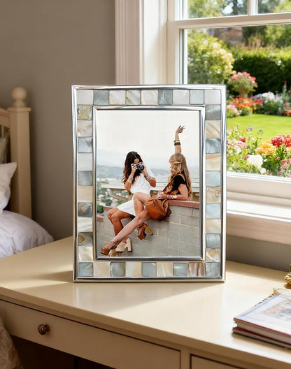 Mother of Pearl Picture Frame 5X7, Grey+White, 1Pc3