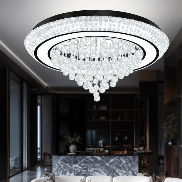 40In Black Crystal Chandelier Modern LED Crystal Raindrop Chandelier for Dining Room, Glam Crystal Ceiling Light for Living Room4