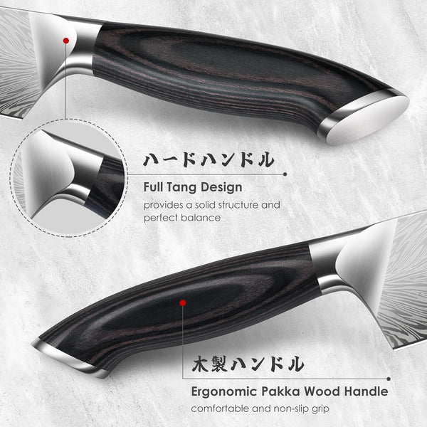 7 Inch Chef Knife in Powder Steel, Ultra Sharp Japanese Santoku Knife, High Carbon Professional Kitchen Knives with Ergonomic Pakkawood Handle, Utility Knives for Meat and Vegetable5