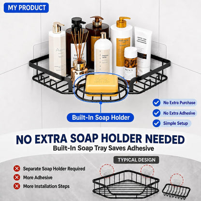 Corner Shower Caddy, Rustproof Shower Organizer with Soap Holder and 8 Hooks, No Drilling Adhesive Shower Shelves for inside Shower, Large Capacity Shower Rack for Bathroom Shower Storage, Black4