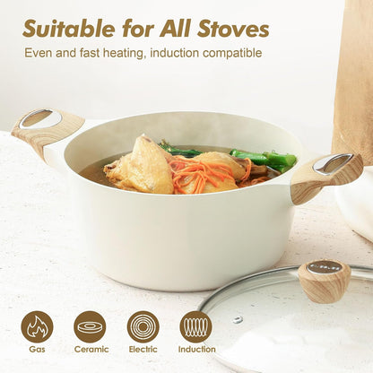 Ceramic Nonstick Stock Pot with Lid, 2.6/4.5/6.6/8.5/11 QT Soup Pot Casserole Pot, Non-Toxic Healthy Pasta Pot, Large Cooking Pot Stew Pot, Induction Compatible, PFOA PFAS PTFE Free, White5