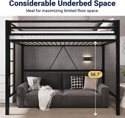 Metal Loft Bed Twin Size with Guardrail and Ladder,Black5