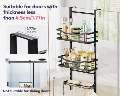 over the Door Shower Caddy - 3 Tier Adjustable Shower Organizer Hanging with Soap Holder, No Drilling Stainless Steel Bathroom Rack Hanging for Body Wash, Shampoo, Soap, Razor, Black7