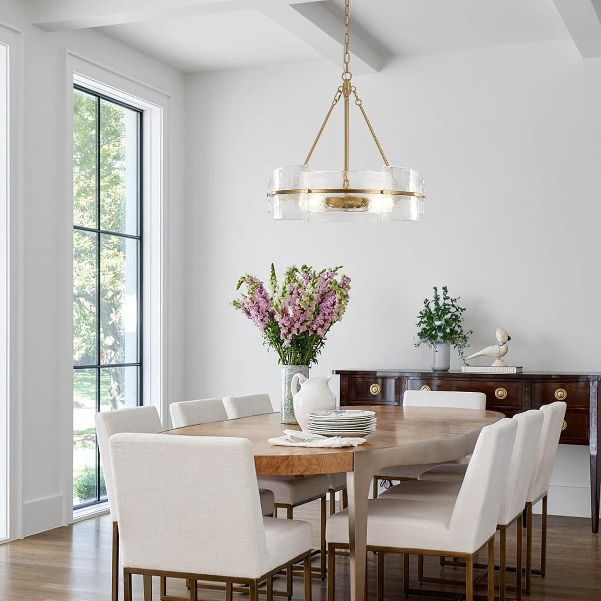 modern-dining-room-chandelier-22-gold-textured-glass-drum-chandelier