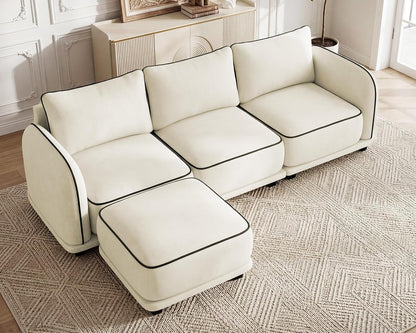 104 Inch L Shaped Modular Sectional Sofa, 4 Seater Modern Cloud Chenille Comfy Couch with Movable Ottoman & 3 Back Pillows, Oversized Comfy L Shape Couch for Living Room, Bedroom, Apartment, Beige8