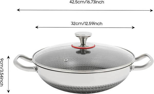 12 Inch Non Stick Wok Pan with Lid, 316 Stainless Steel Stir Fry Pan8