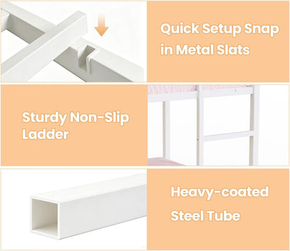 Twin over Twin Bunk Bed with Slide,40° Gentle-Slope & LED Light, White7