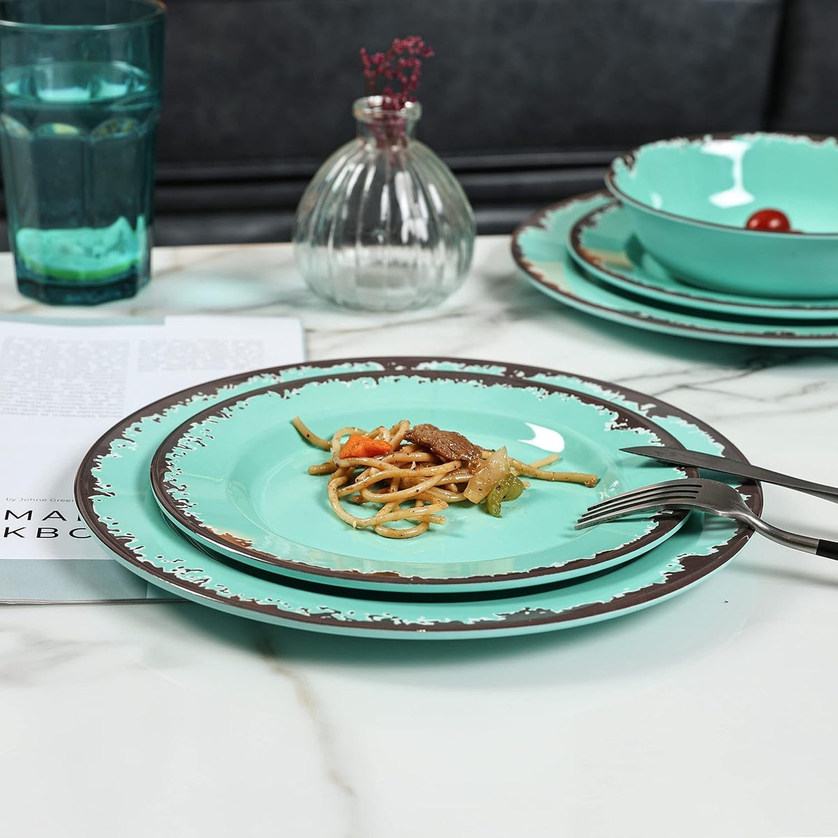 rustic-melamine-dinnerware-set-12pcs-plates-and-bowls-sets-green