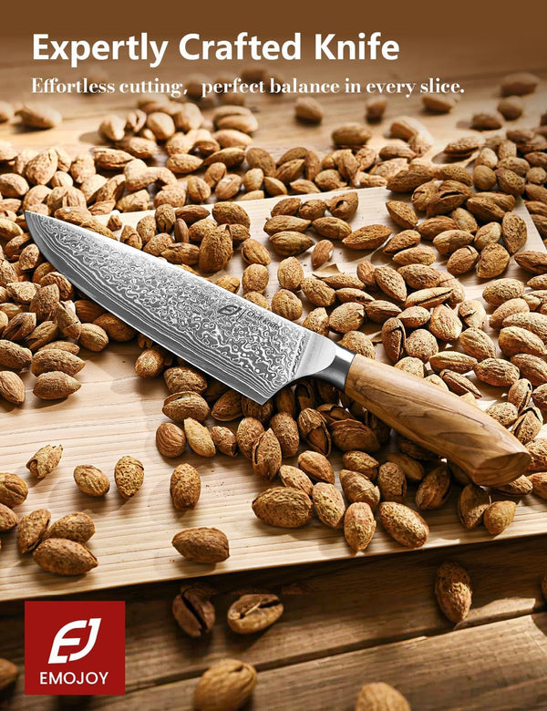 Damascus Chef Knife in Japanese Steel, 67-Layers Damascus Kitchen Knife with Wooden Gift Box and Original Olive Wood Handle, Cooking Knives for Home Kitchen Gift Idea6