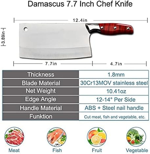 Meat Cleaver,Cleaver Knife 7.7 Inch Sharp Blade Kitchen Knife Meat Chopping Slicing Vegetables Cutter High Carbon Steel Chef Knife Fish Knife Cleaver2