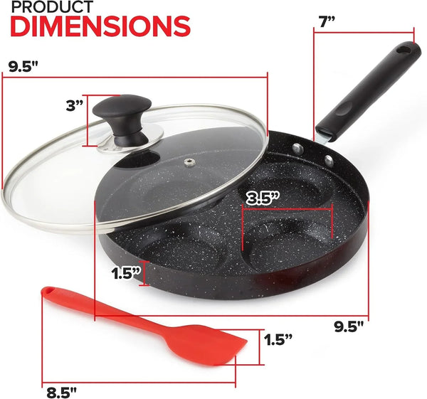4-Cup Nonstick Egg Frying Pan with Lid, Fried Egg Pan, Omelette Pan, Mini Pancake Pan for Stove Top Gas & Electric, Small Egg Skillet, Breakfast Sandwich Maker2
