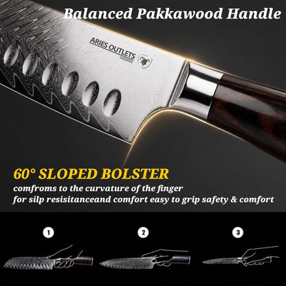 3 Piece Japanese Kitchen Knife Set, VG10 Core Damascus Knives | Ultra Sharp 67-Layer Forged Chef, Santoku and Utility Knives, 15° Edge, Ergonomic Pakkawood Handles and Gift Box6