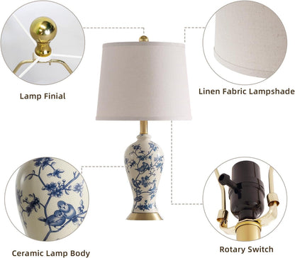 24" Chinoiserie Modern Ceramic Small Table Lamps Set of 2 for Bedroom7