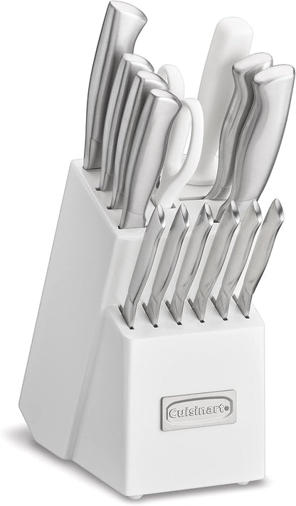 Professional Block Knife Set, 15Pc Cutlery Knife Set with Steel Blades for Precise Cutting, Lightweight, Stainless Steel Durable & Dishwasher Safe, White2