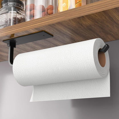 Paper Towel Holder under Cabinet, Self-Adhesive or Drilling, Matte Black1