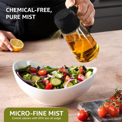 16 Oz Glass Olive Oil Sprayer for Cooking, Oil Dispenser, Black | Glass 2-In-1 Olive Oil Dispenser Bottle, Oil Dispenser for Kitchen, Oil Spray Bottle, Mist or Stream, Anti-Drip Spout, Salads5