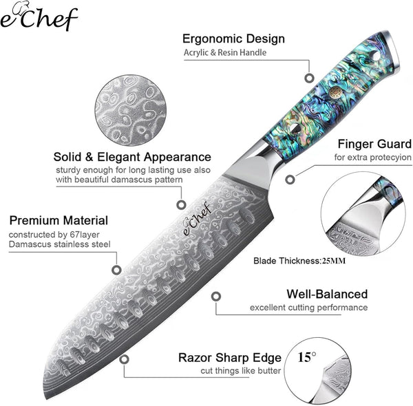 7-Inch Hand-Forged Santoku Knife, Professional Chef'S Knife, Made of VG10 Steel, Deep Sea Abalone Shell Handle, Damascus Sharp Kitchen Knife, Comes with Gift Box (7.2-Inch Santoku Knife)3