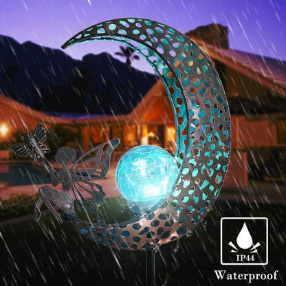 Decorative Solar Garden Light, Moon Metal Stake with Glass Globe for Yard4
