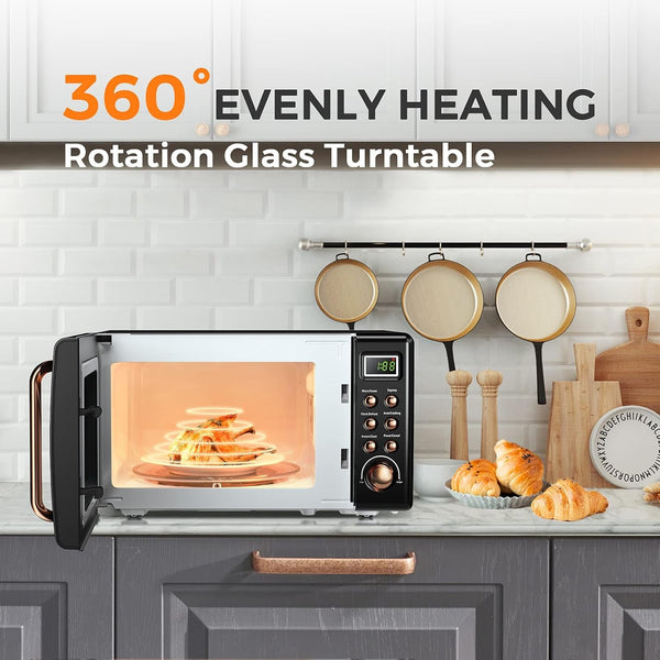 Retro Microwave 0.7Cu.Ft, 700 Watt Countertop Microwave | 5 Micro Power Defrost & Auto Cooking Function, LED Display, Child Lock, Small Microwave for Kitchen, RV, Dorm (Golden)4