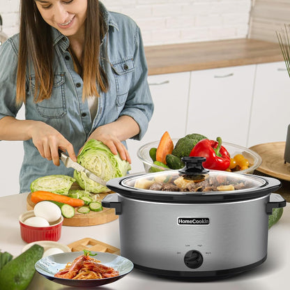 6 Quart Slow Cooker Oval Manual Pot Food Warmer with 3 Cooking Settings, Stainless Steel6