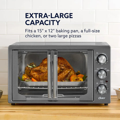 Oster Extra-Large 42L French Door Countertop Toaster Oven, 6-In-1 Air Fryer Oven with Air Fry Rack, Wire Rack, Baking Pan and Crumb Tray, Stainless Steel3