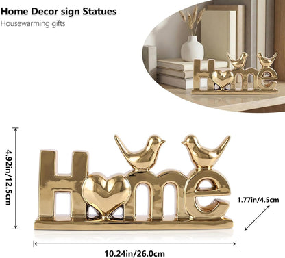 Home Sign Statue and Gold Love Birds Figurines, Modern Animal Home Decor Knick Knack, Ceramic Bird Statue for Floating Shelf Coffee Table Bookcase TV Stand Accent Side Table Decorative4