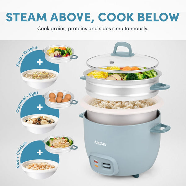® Rice Cooker, 7-Cup (Uncooked) / 14-Cup (Cooked), Steamer, Grain Cooker, Oatmeal Cooker, Soup Maker, Auto Keep Warm, 3Qt, Blue, ARC-797-1BL2