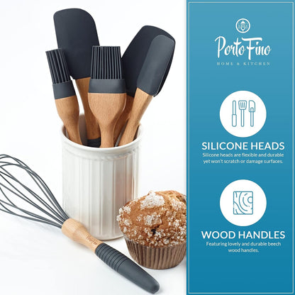Portofino Baking Utensils Set 6 Pieces, Baking Essentials, Set of 3 Spatulas, 2 Pastry Brushes, 1 Whisk, Baking Tools, Spatulas Silicone Heat Resistant, Silicone Cooking Utensils, Kitchen Gifts, Grey6