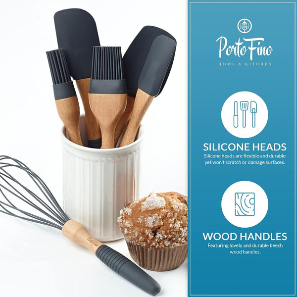 Portofino Baking Utensils Set 6 Pieces, Baking Essentials, Set of 3 Spatulas, 2 Pastry Brushes, 1 Whisk, Baking Tools, Spatulas Silicone Heat Resistant, Silicone Cooking Utensils, Kitchen Gifts, Grey6